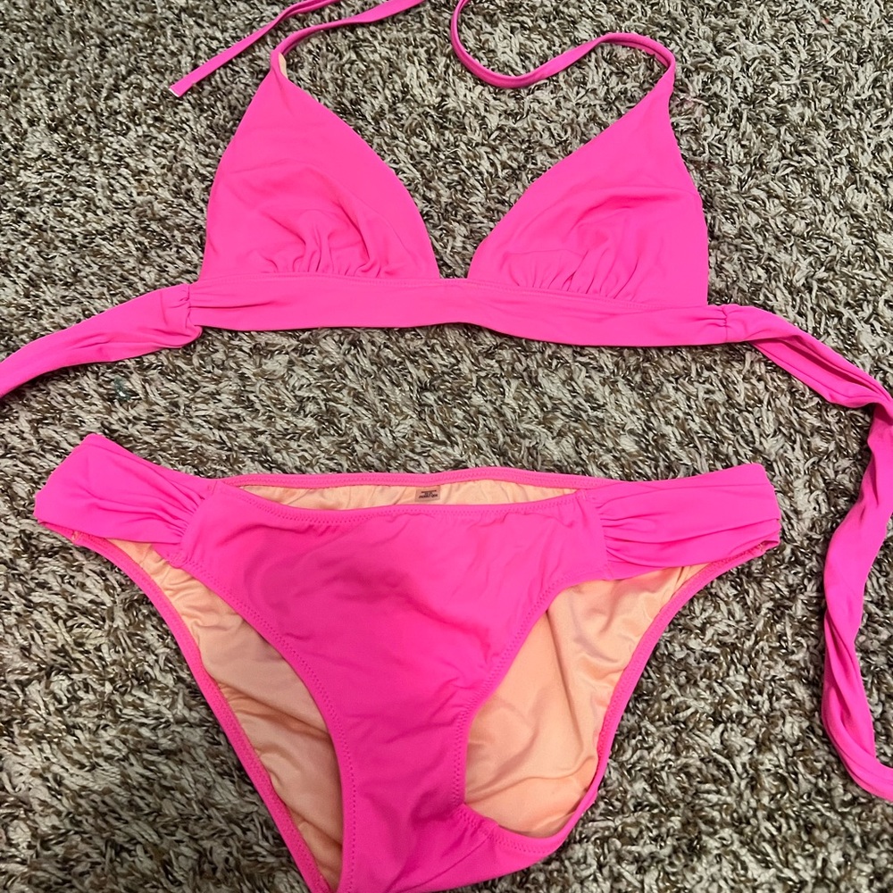 Victoria SecreNeon Pink Women's Bikini Set - Classic Triangle Top & Brief Bottom